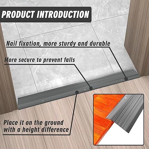 Miniatura 4 de Tira de umbral de transición de piso de aluminio, juego de 2 piezas de moldura de borde de puerta adecuada para umbral de altura de menos de 1.6