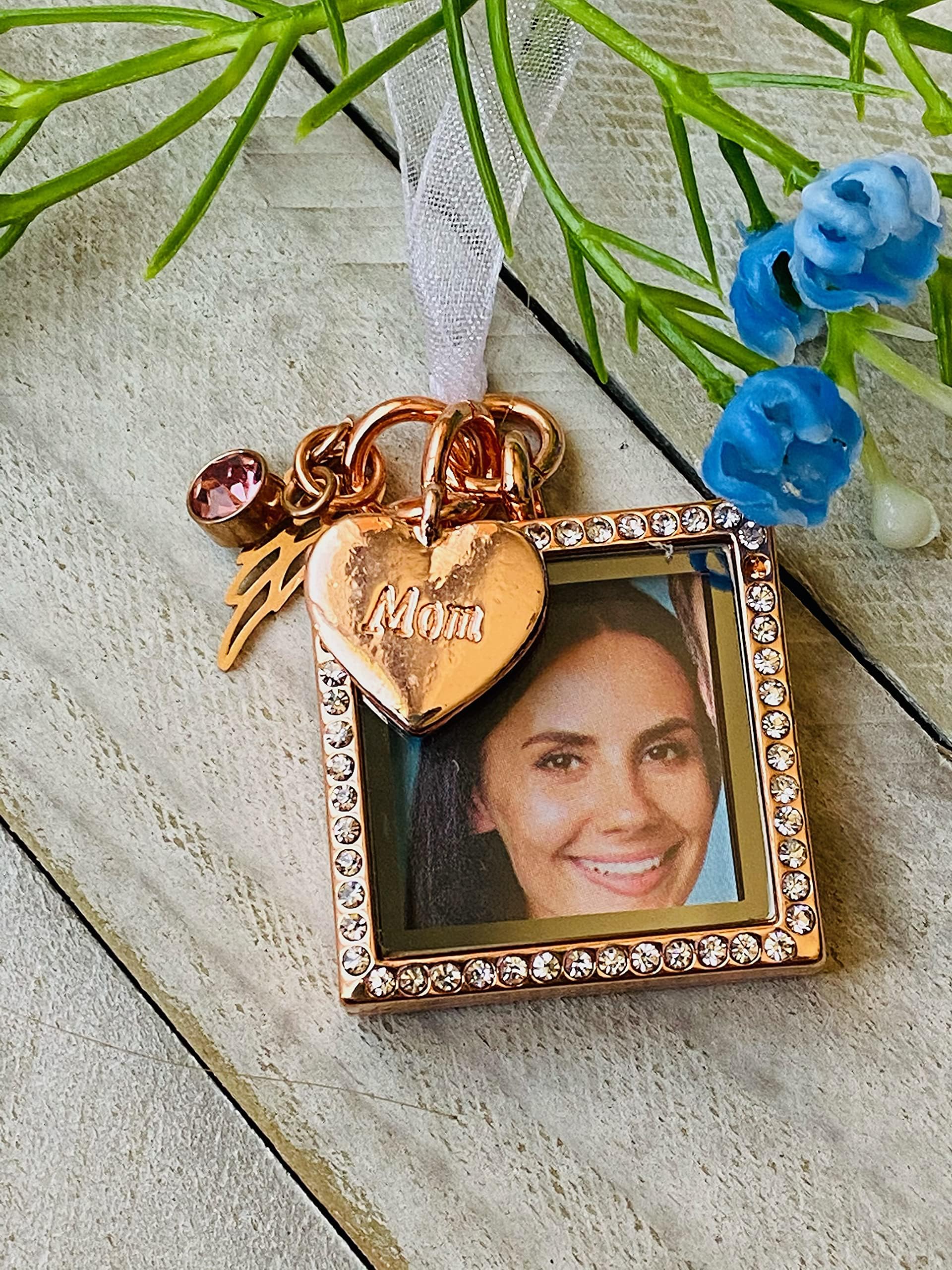 Harper Olivia Rose Gold Wedding Memorial Bridal Bouquet Photo Charm Missing You As I Walk Down The Aisle Wedding Memorial Gift for Mom
