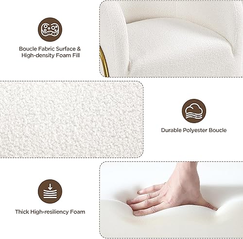 Miniatura 5 de Yaheetech Silla decorativa, moderna silla de tocador de tela Boucle con patas doradas, sillón acogedor y mullido para sala de estar, sala de