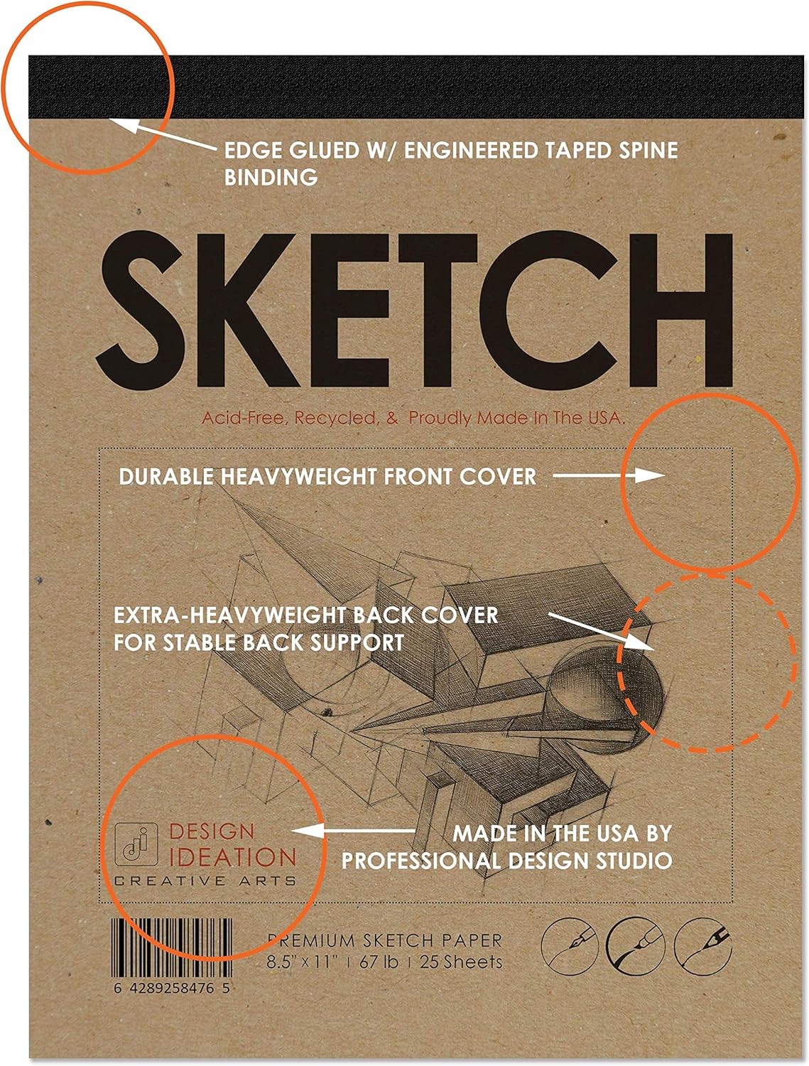 Design Ideation Sketch PAD. Removable Sheet. Premium Paper. Smart-Bind Reinforced Lay Flat Binding. (8.5" x 11") PAD-2550-TS (1 PAD)