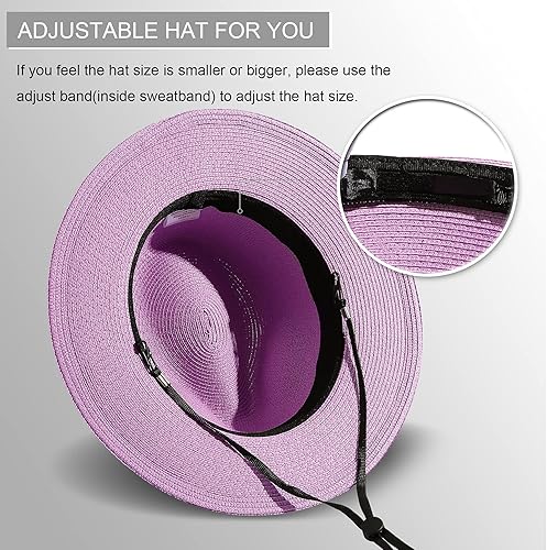 Miniatura 38 de Lanzom - Sombrero de paja playero para mujer, de ala ancha, plegable, estilo Fedora, UPF50+