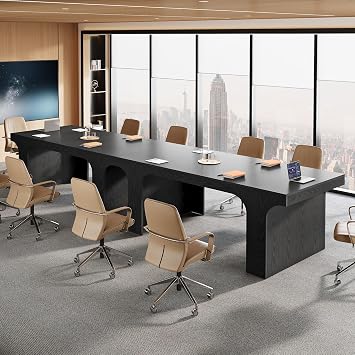 Tribesigns 5.9FT Executive Conference Table for 6-8, Large Office Meeting Table, Simple Computer Writing Desk Workstation for Meeting Room, Boardroom 2pcs, Black
