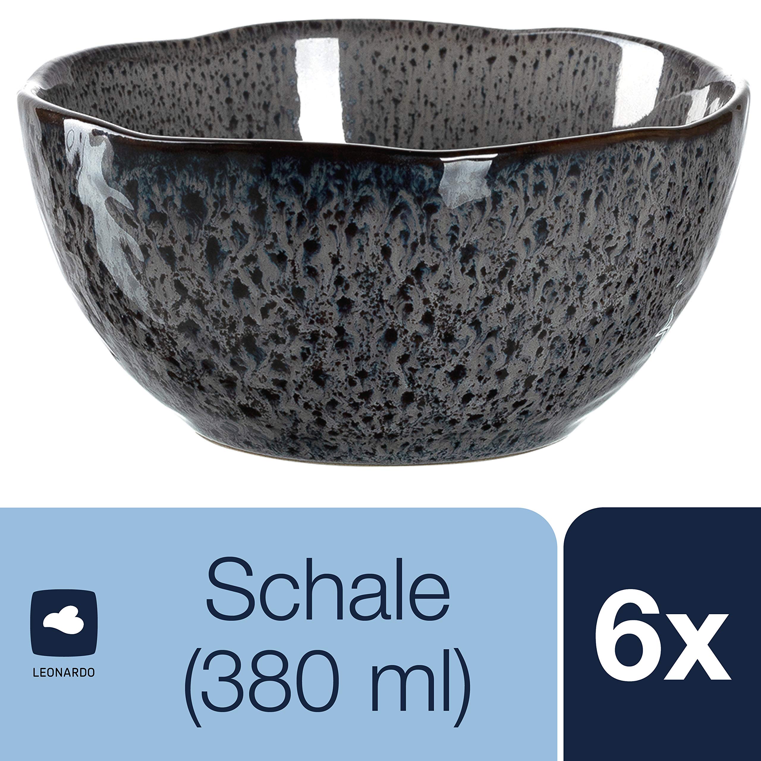 Leonardo Matera Keramik-Schalen, 6er Set, spülmaschinengeeignete Dessert-Schälchen, Müslischalen, Snack-Schüsseln, grau, Ø 12 cm, 380 ml, 018579 | hälchen, 1 mikrowellenfeste Snackschale, grau ø 12 cm 380 ml, 018579