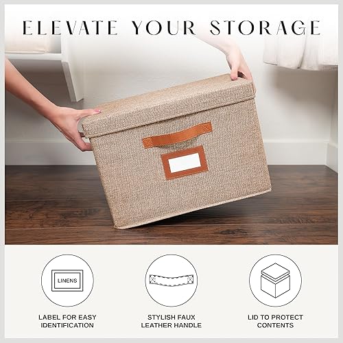 Miniatura 2 de Paquete de 3 cajas de almacenamiento grandes de tela con tapas (15.75 x 11.25 x 11.25 pulgadas), contenedor decorativo con tapa, soporte para