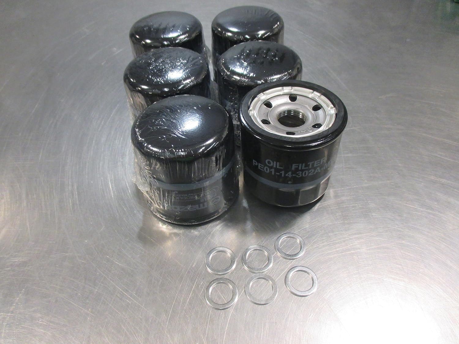 Mazda 3, 6, CX-5 & CX-3 New OEM Skyactiv Value Line 6 Oil Filters PE01-14-302AMV w/Drain Plug Gaskets