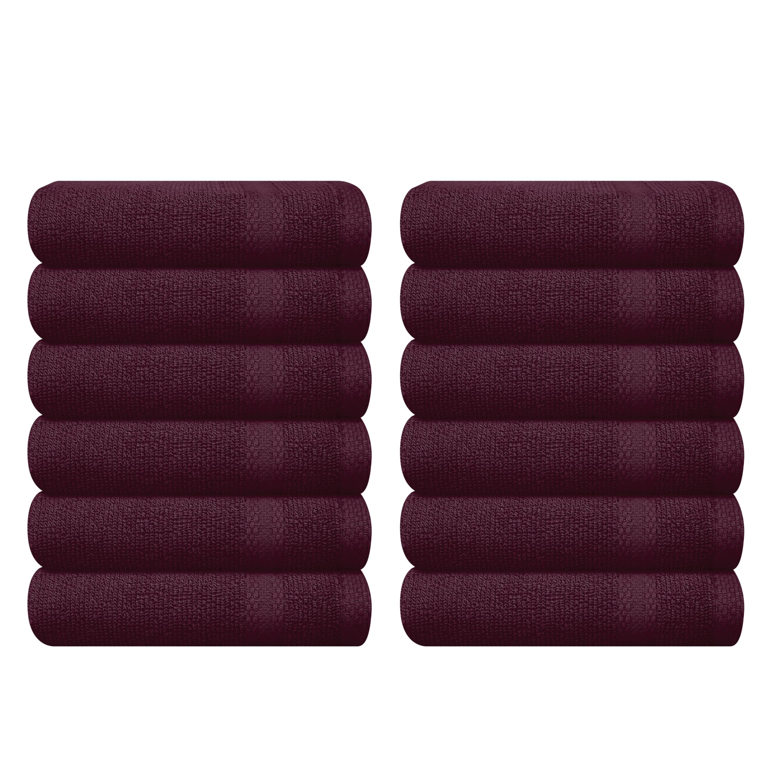 GLAMBURG Ultra Soft 12-piece Washcloths Set 13x13-100% Ringspun Cotton - Durable &amp; Highly Absorbent Face Towels - Ideal for use in Bathroom, Kitchen, Gym, Spa &amp; General Cleaning - Burgundy