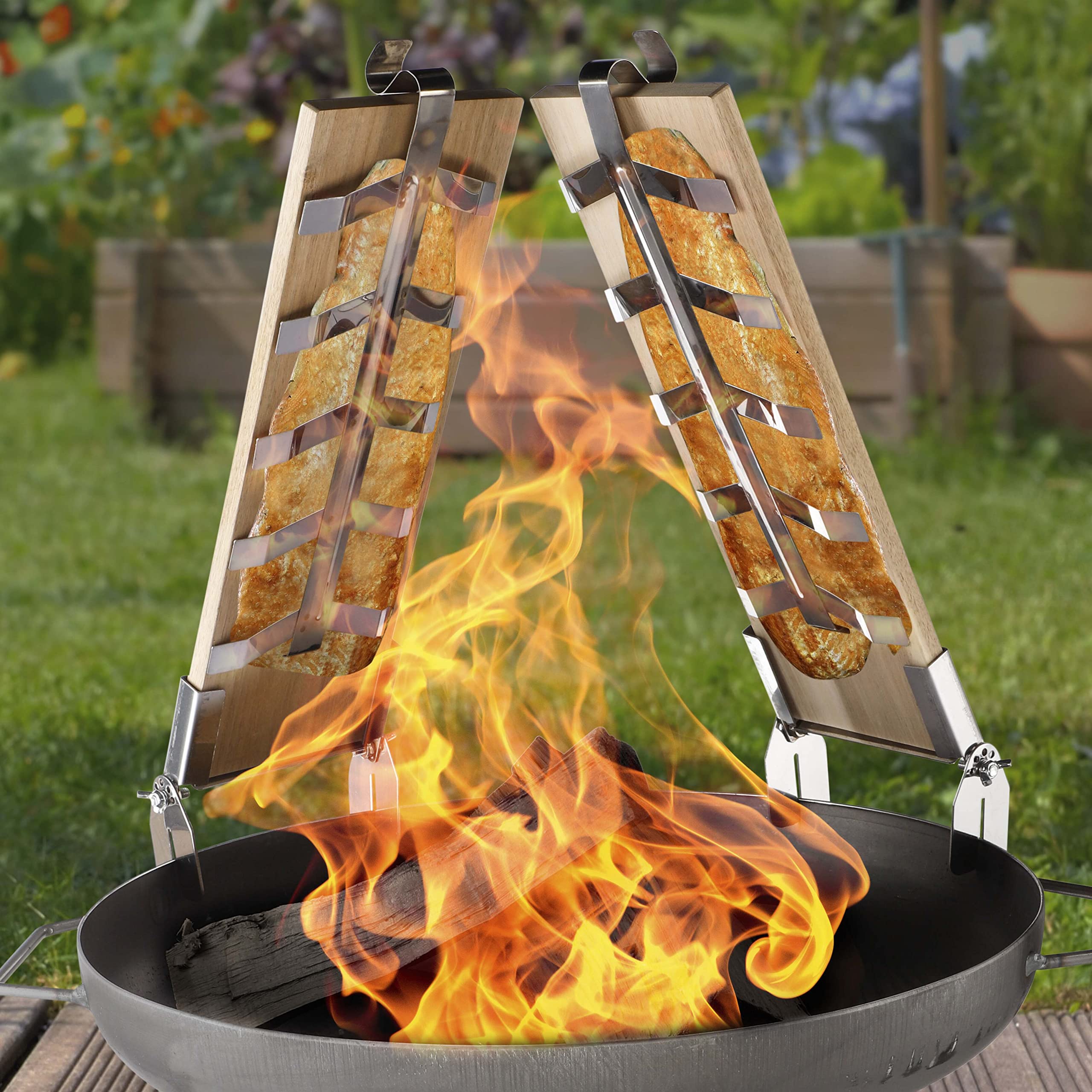 Haushalt International HI 60350 Flammlachs Bretter mit Edelstahl Halter 2er Set