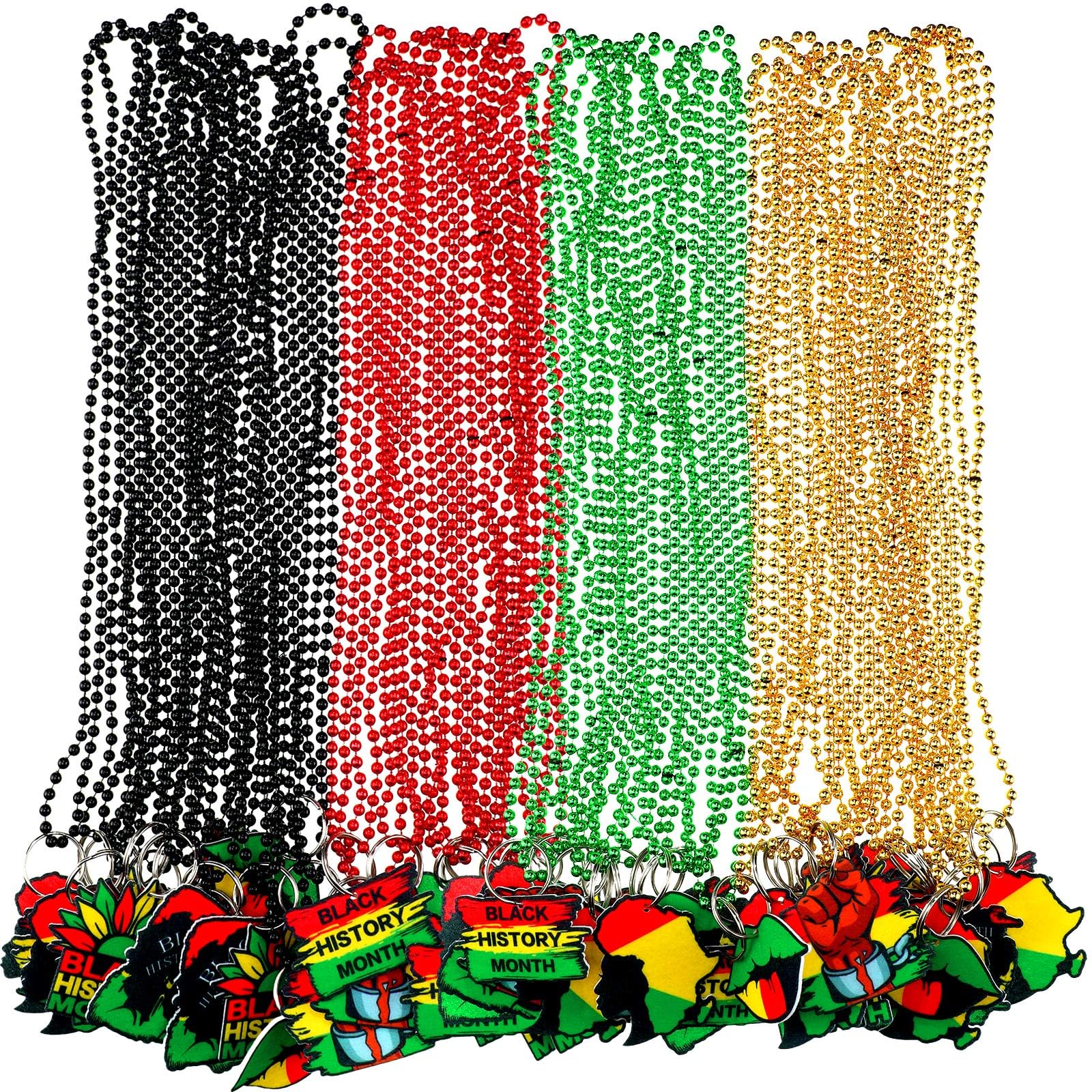 Sasylvia 60 Pcs Juneteenth Bead Necklaces with Felt Pendants Charm Bulk Metallic Bead Necklaces Decoration Party Favor Accessories for Black Juneteenth Day Africa June 19th Freedom
