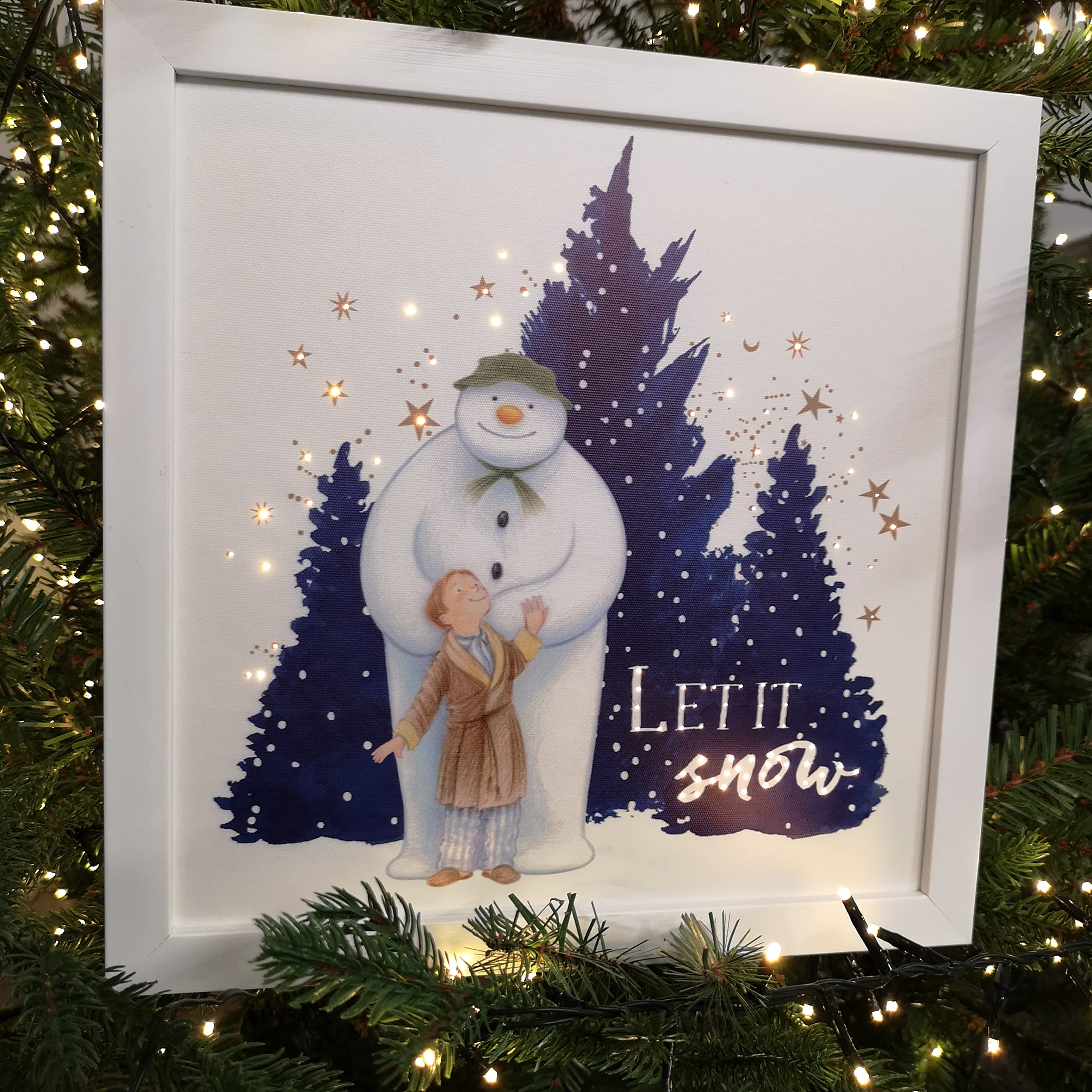 Snowtime Gold 30 X 30Cm Battery Operated Touch Activated Fibre Optic The Snowman™ & The Snowdog Christmas Canvas