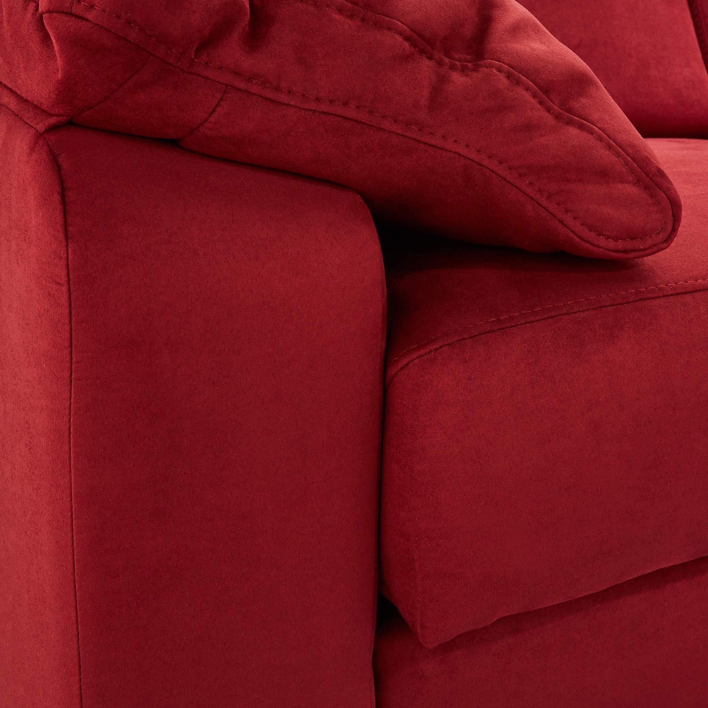 Cavadore Ecksofa Belfast mit Ottomane rechts / Polsterecke mit Federkern / inkl. Vorziehsitz und Bettkasten / 243 x 88 x 218 / Mikrofaser Dunkelrot