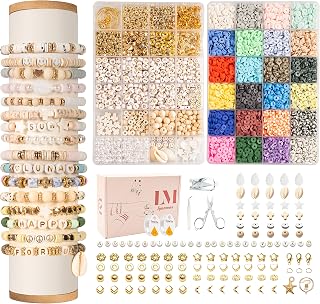 Lynnmos 8000pcs Clay Beads Bracelet Making Kit - 24 Colors Polymer Heishi Discs, Alphabet Letters, Charms & Tools for Jewelry DIY Girls