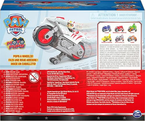 Miniatura 19 de Paw Patrol, Moto Pups Deluxe de Marshall, vehículo de motocicleta de tracción que hace piruetas, figura de juguete