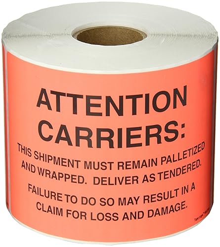 Tape Logic Aviditi Tape Logic - Adhesivo adhesivo de advertencia rojo fluorescente "Must Remain Paletized", de 4 x 6 pulgadas, para envío,