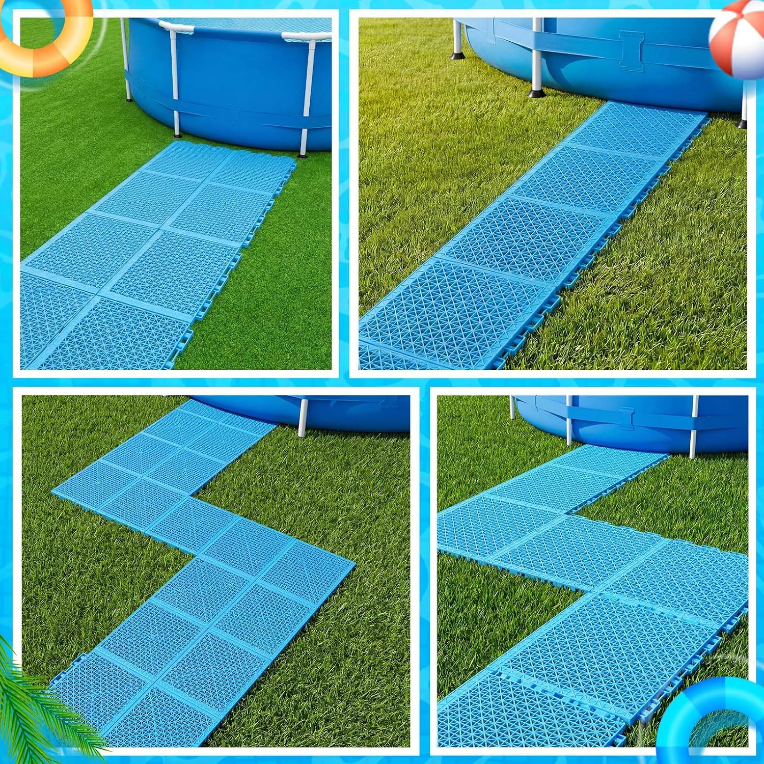Huwena 72 Pcs Modular Interlocking Pool Mat 10.3 x 10.3 Inche Above Ground Pool Floor Protectors Mats Non Slip Mat, Drainage Garage Floor Tiles for Spa, Bathroom, Balcony, Garage