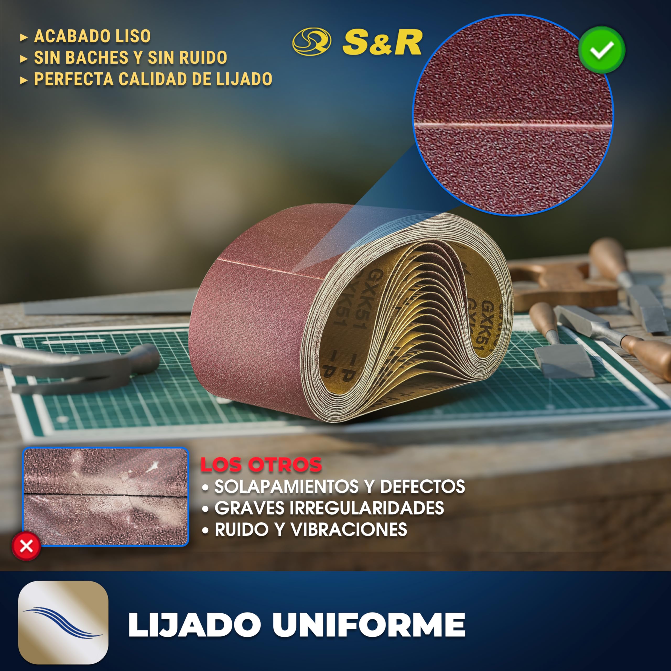 S&R Bandas de Lija Abrasivas para Lijadoras 75 x 533 mm. Juego de 18 Bandas para pulir Metal Madera Pintura: 3 cada grano P60, P80, P120, P150, P240, P400