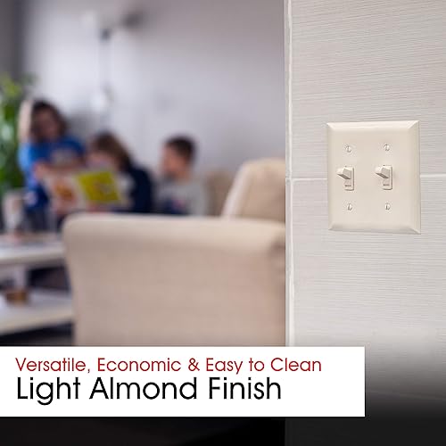 Miniatura 5 de Power Gear - Placa para interruptor doble en pared, gran tamaño, color almendra claro