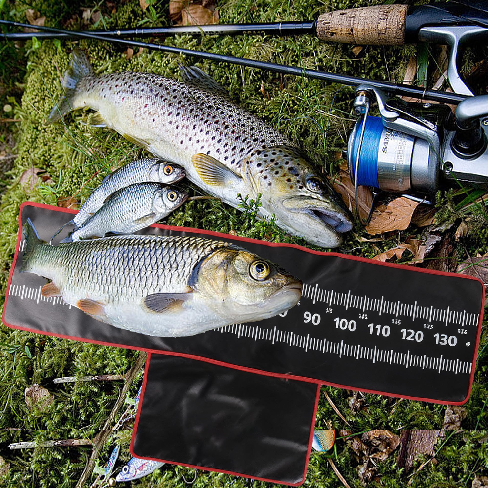 Angeln Enthaken Pad, Abhakmatte Angeln 130 * 35cm, Abhakmatte Angeln, Abhakmatte Angeln, Fishing Fisch-Maßband zum Angeln, Faltbare Karpfenmatte, leicht zusammenrollbar & Kantenschutz