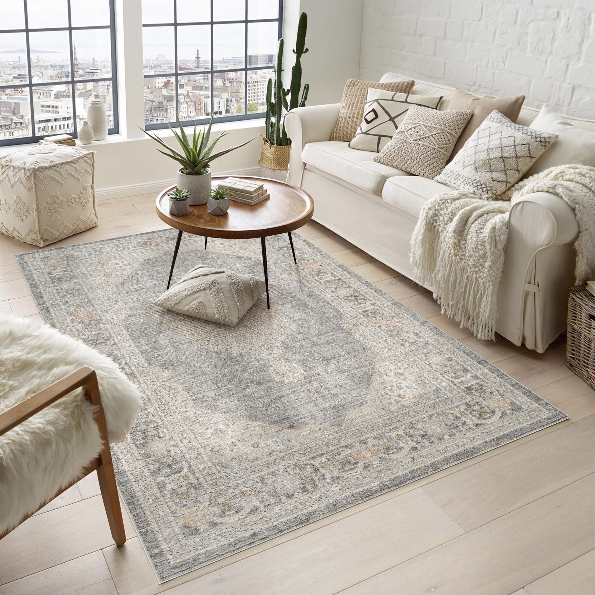 Desire Rugs Maia Orchid Floral Traditional Area Rug Grey 200x300cm Non-slip Washable