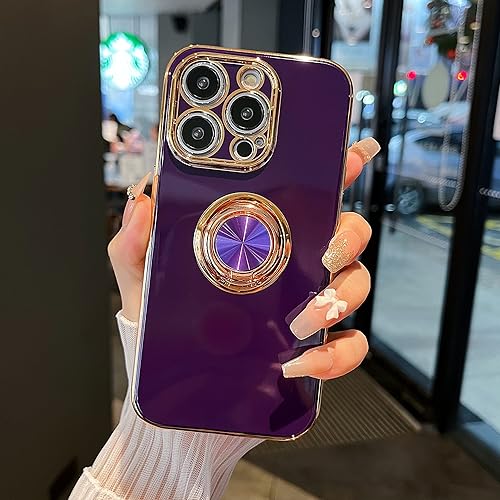 Miniatura 1 de ZTOFERA Funda compatible con iPhone 14 Pro, fundas galvanizadas antiarañazos con soporte de anillo de 360, TPU suave y flexible a prueba de golpes,