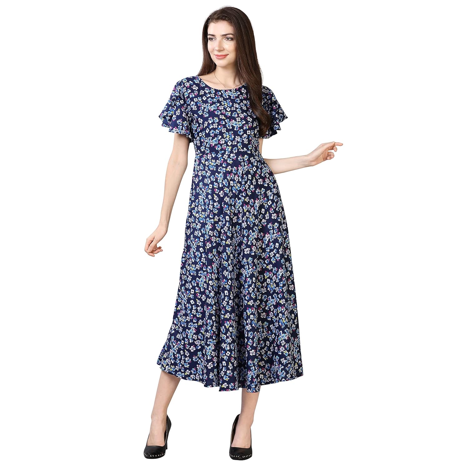 OOMPH! Women’s Western & Fusion wear Midi Dresses for Women, Beach, Blue – md55