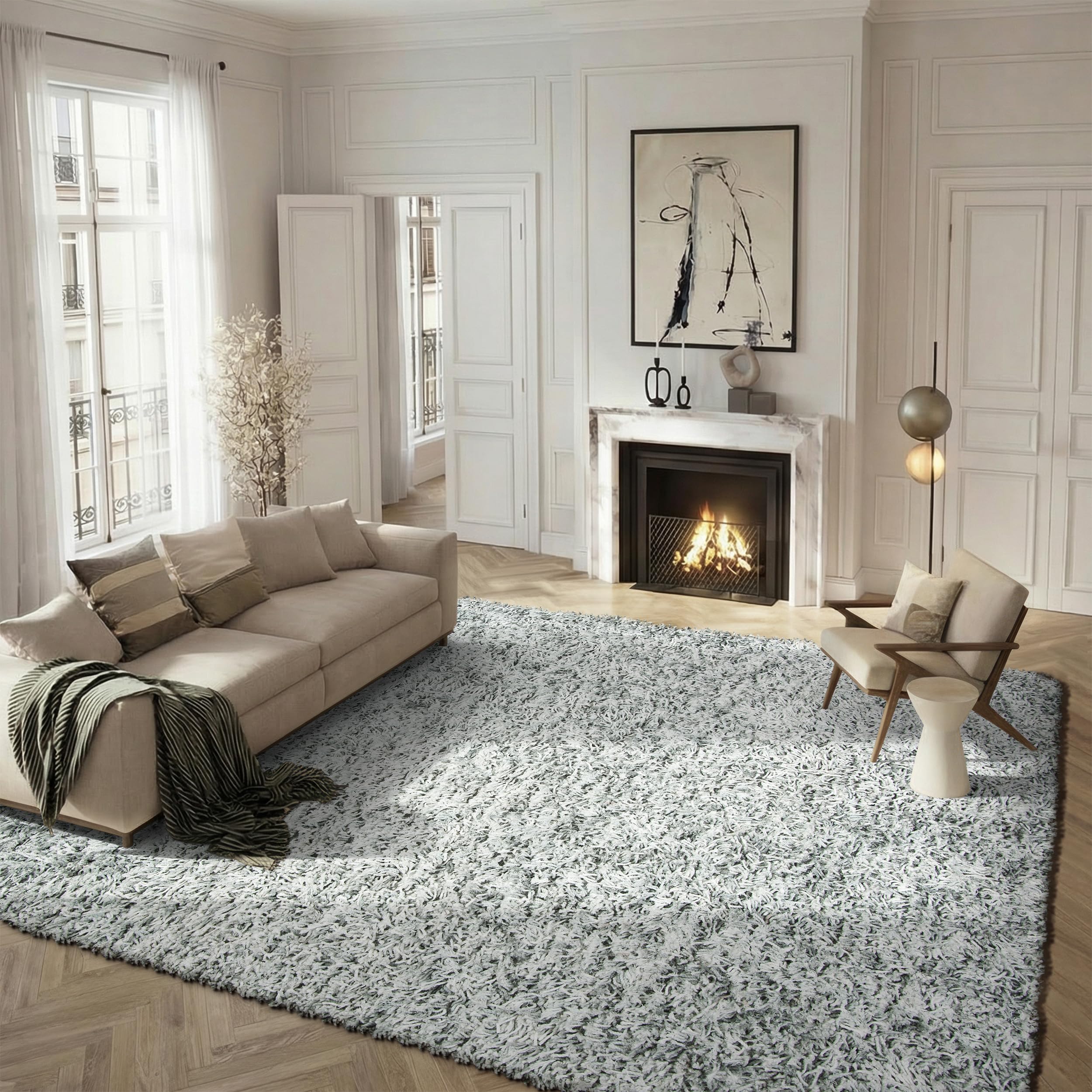 SAFAVIEH Rio Shag Collection 8' x 10' Grey/Ivory SG960F Handmade 1-inch Thick Area Rug