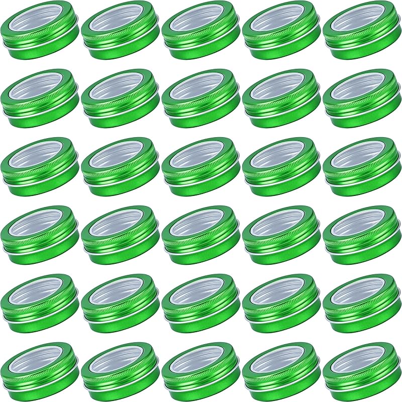 Art Secret Frascos de alumínio verdes com tampas transparentes e etiquetas, 32 unidades