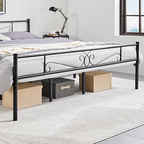 Miniatura 43 de Yaheetech - Base de cama, plataforma clásica de metal con cabecera y estribo - base de colchón con diseño floral para adultos, niñas, niños - Negro