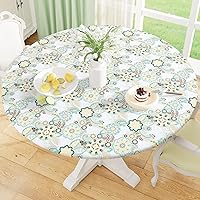 Vista 10 de Misaya - Mantel redondo ajustable con borde elástico, 100% impermeable y resistente al aceite, mantel de plástico con respaldo de franela de vinilo