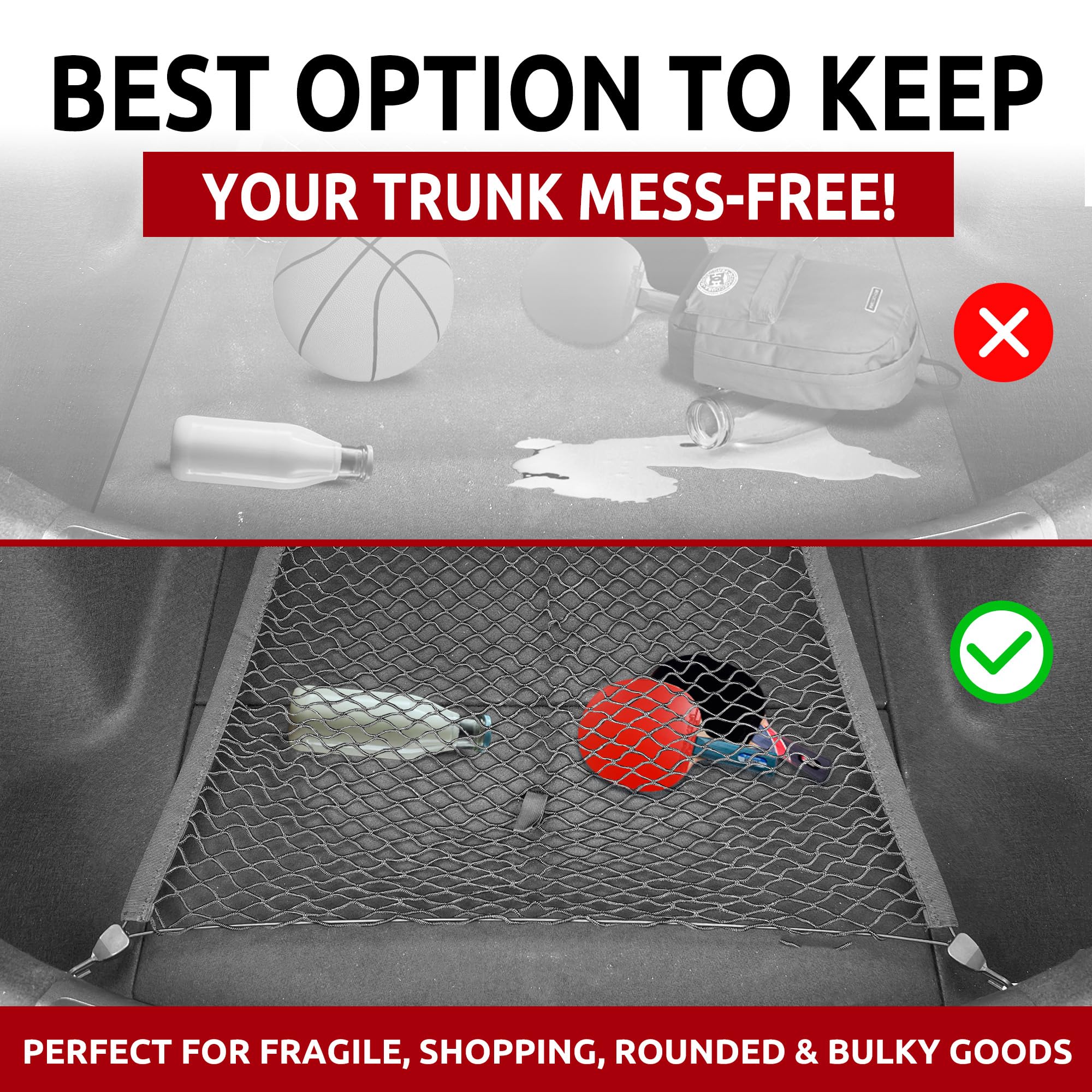 CHUSYYRAY Trunk Cargo Net For Honda Civic Hatchback 2017-2021 – Elastic Nylon, 4 Hooks, 90x39cm