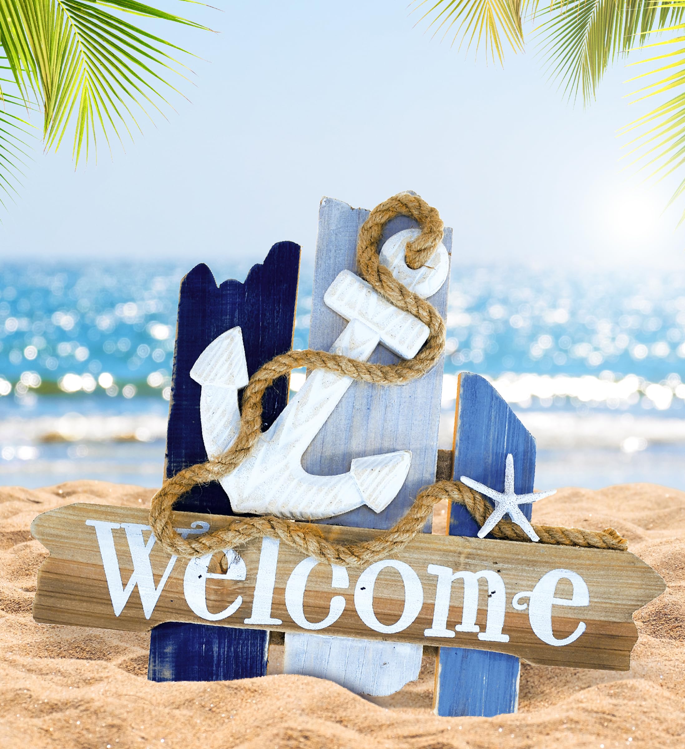 Cartello Decorativo Rotondo Nautico 'Welcome Aboard' 30,5 Cm - Scritta Con Ancora E Onde, Blu Navy, Da Parete O Porta In MDF Per Camper, Casa O Ufficio - 5