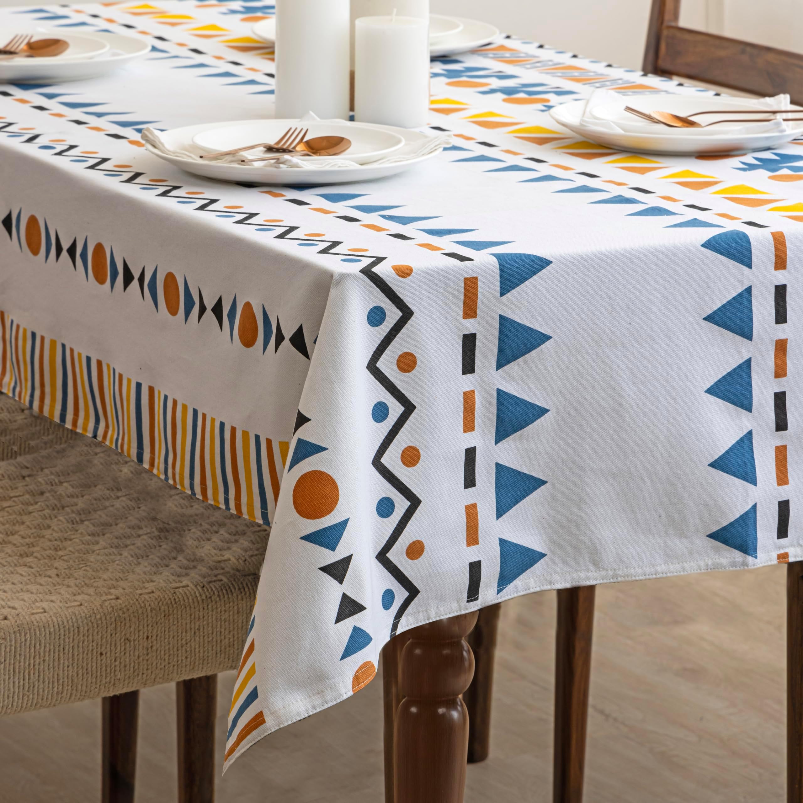 HOMEMONDE Premium Dining Table Cover 45 x 45 Inches Geometric Printed Table Cloth for 4 Seater, Square Centre Table Cover - (114x114 CM, Multicolor)