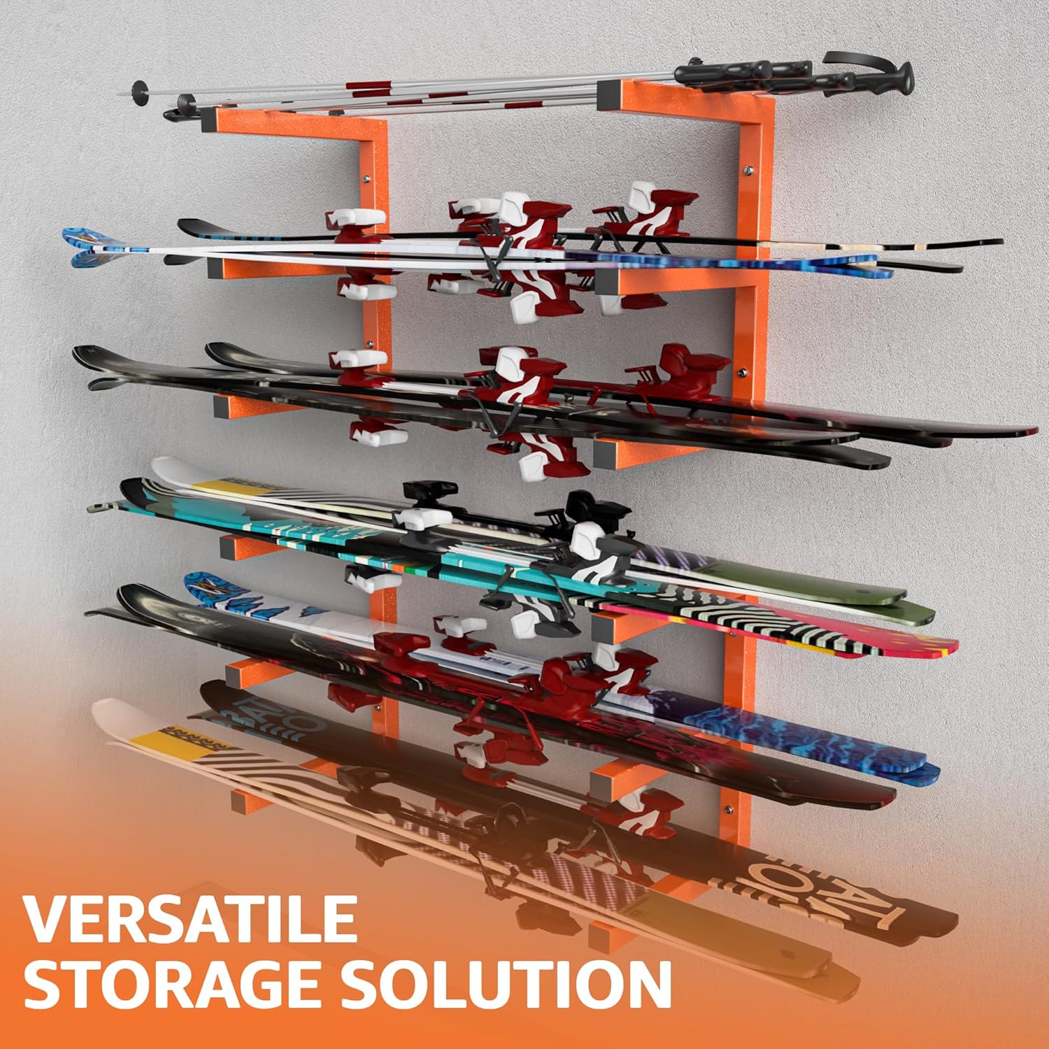 YYR Wood Organizer and Lumber Storage Rack Wall Mount, Heavy Duty Metal Shelf with 6-Level Holds Up 1200 LBS, Indoor & Outdoor Use - Orange - Image 7