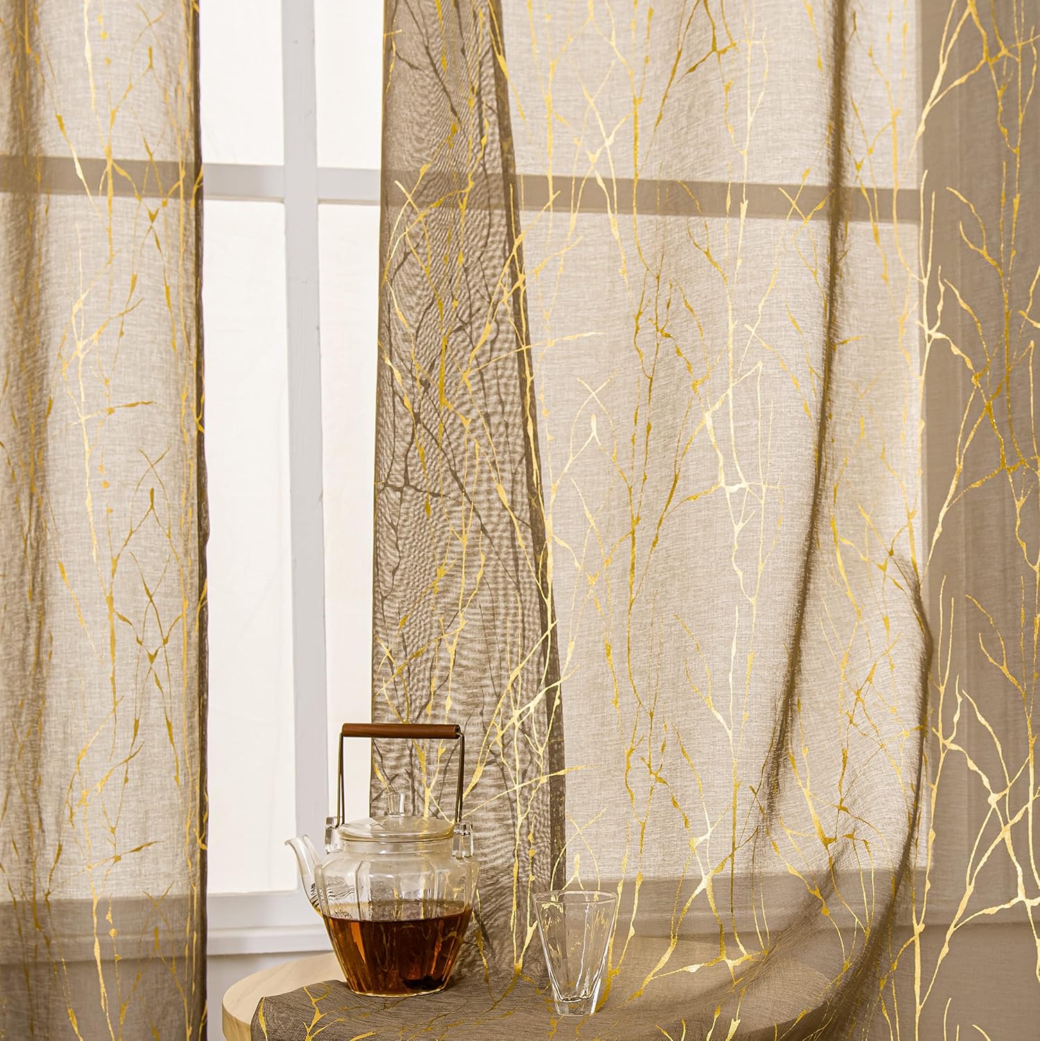 Sutuo Home Taupe Sheer Curtains 84 Inches Long 2 Panels Set