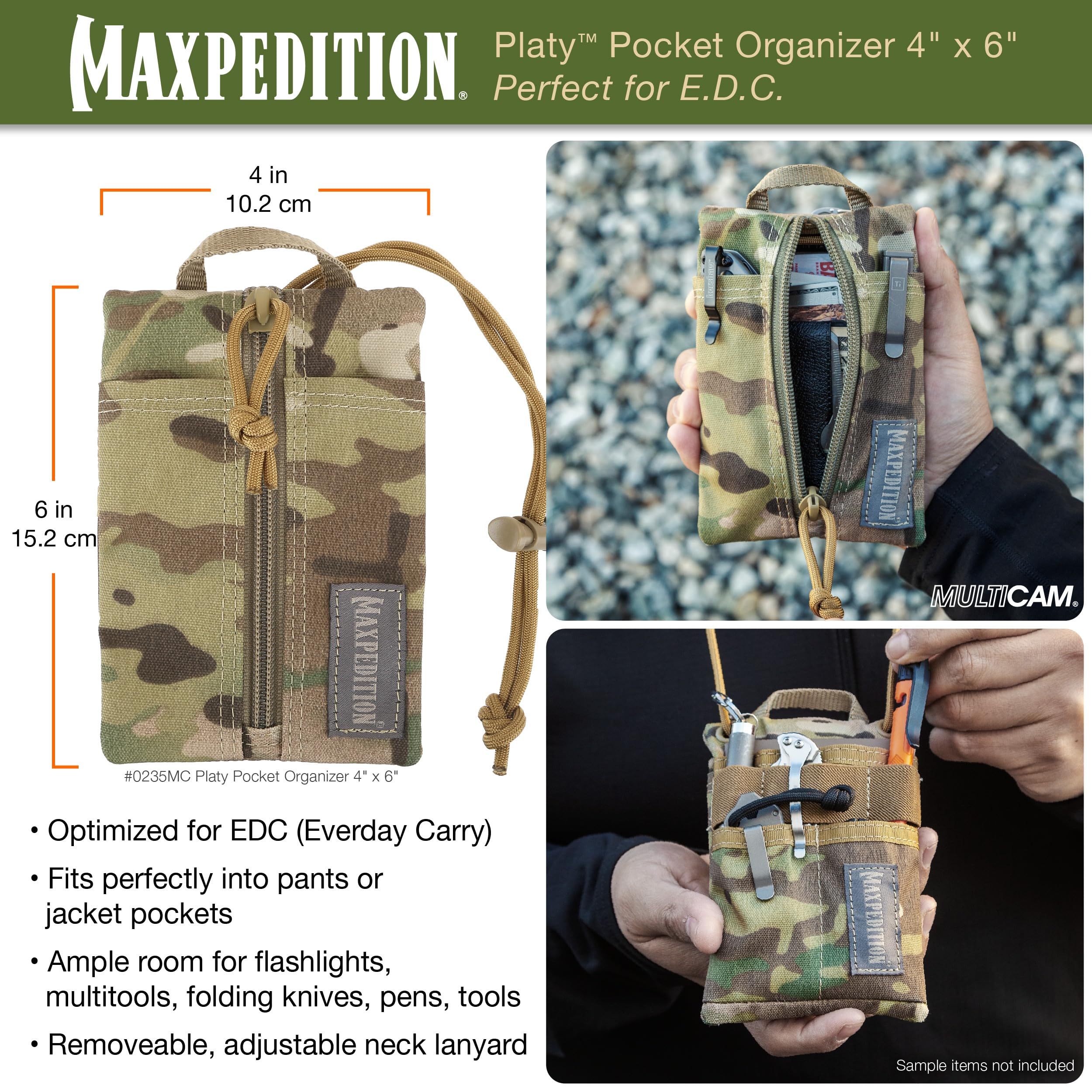 MAXPEDITION Platy - Organizer Tascabile da Uomo, Resistente, con Cordino in Paracord, può Contenere torce