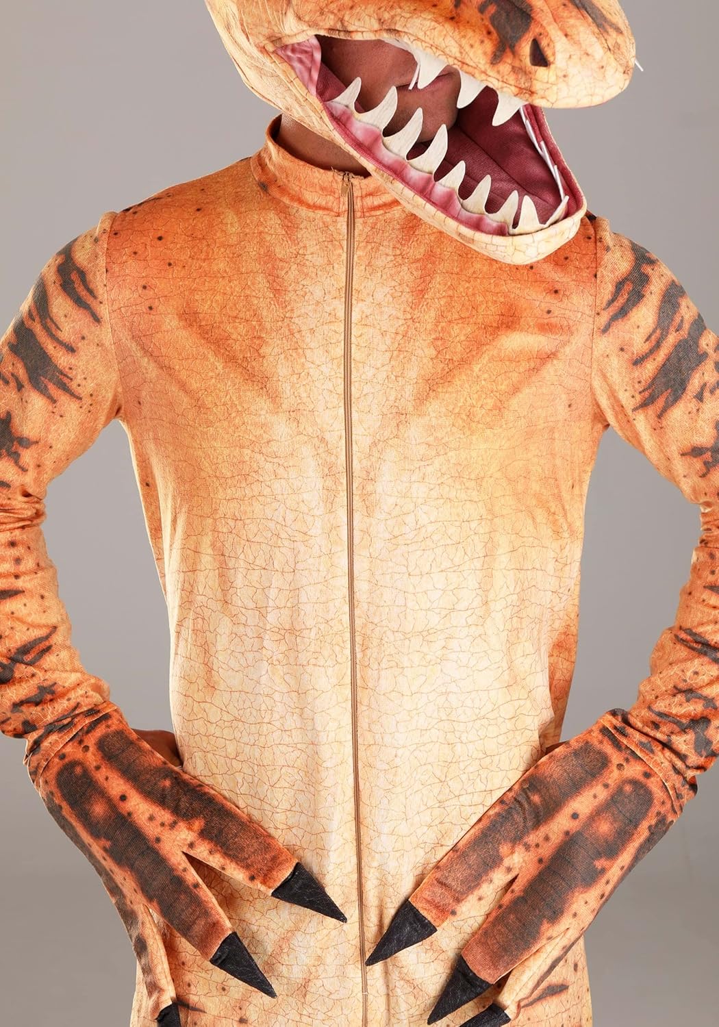 Velociraptor Costume for Adults, Scary Dinosaur Costume with Claws & Teeth, Jurassic Dino Jumpsuit for Halloween - Image 4