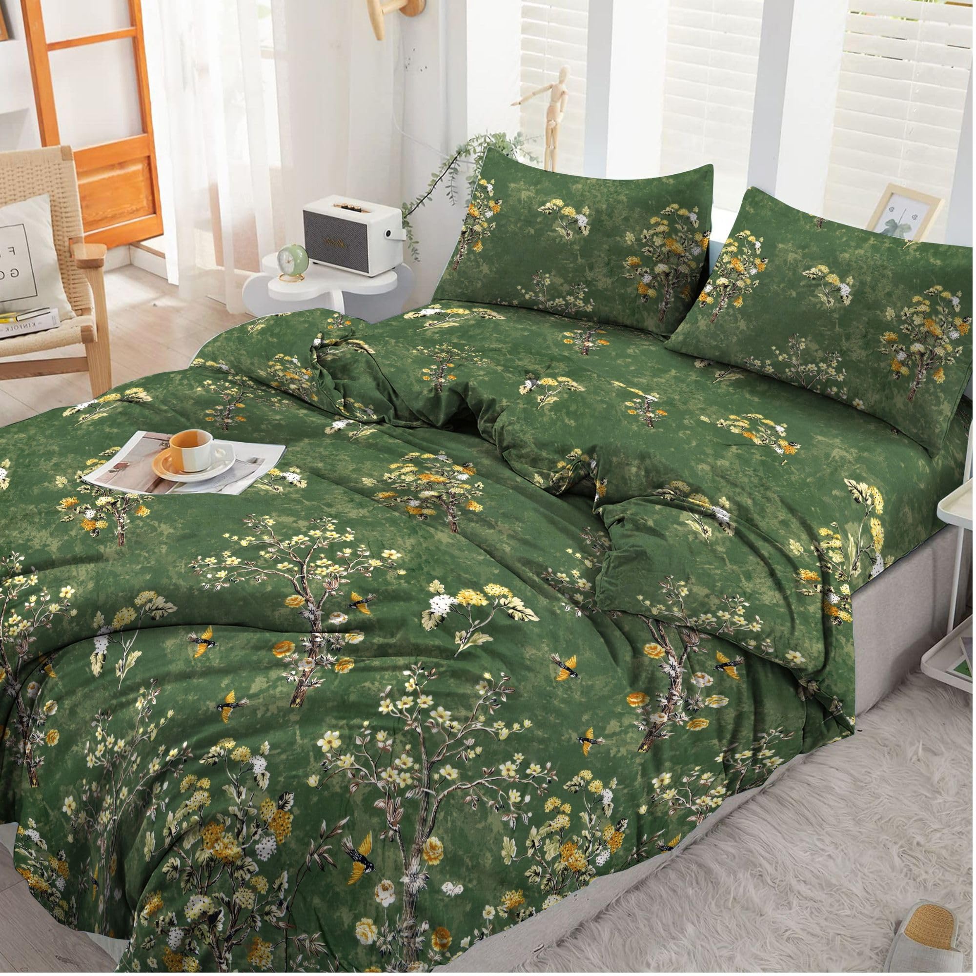 EverSoft Bedding 3Pcs Set 100% Egyptian Cotton Single Printed Duvet Cover with 1x Fitted Sheet
