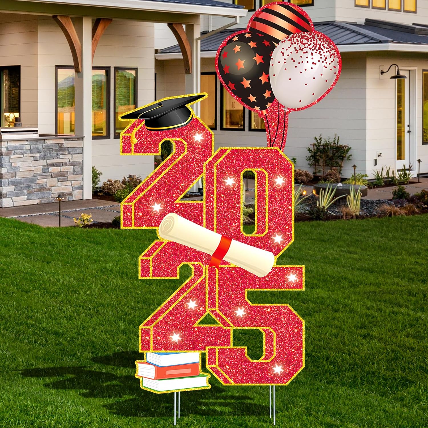 3.5FT Large Class 2025 Graduation Yard Sign Yard Decorations Congrats Graduation Lawn Signs 2025 Grad Yard Signs with Stakes for Outdoor Indoor Congrats Graduation Party Decoration Supplies Red