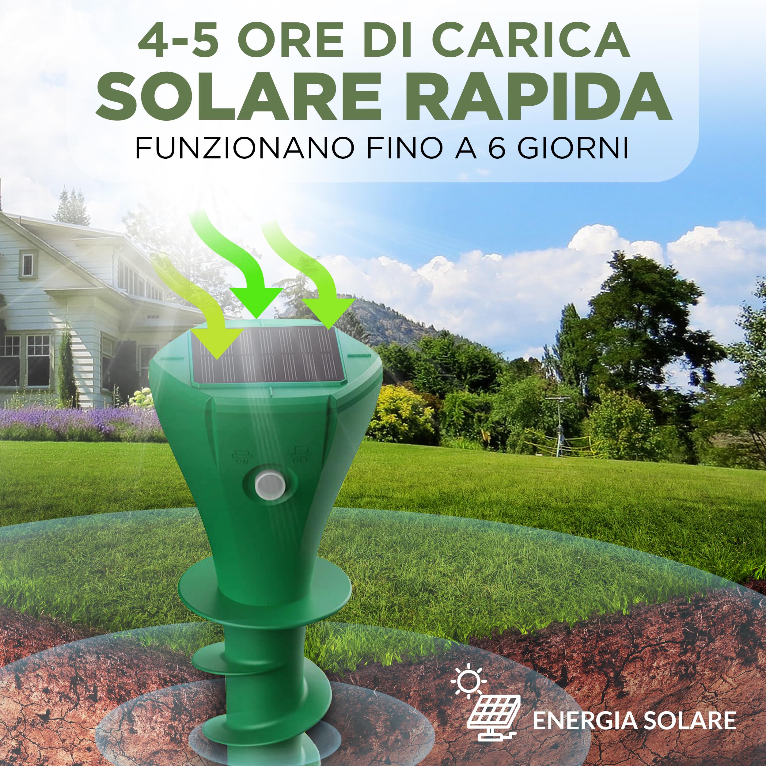 ISOTRONIC Repellente Solare per Talpe, Arvicole e Serpenti – Repellente per Talpe con picchetto da Giardino – Repellente per Talpe con Raggio d'azione effettivo di 700 m² (2 Pezzi)