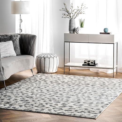 Leopard Area Rug, 8' x 11', Grey