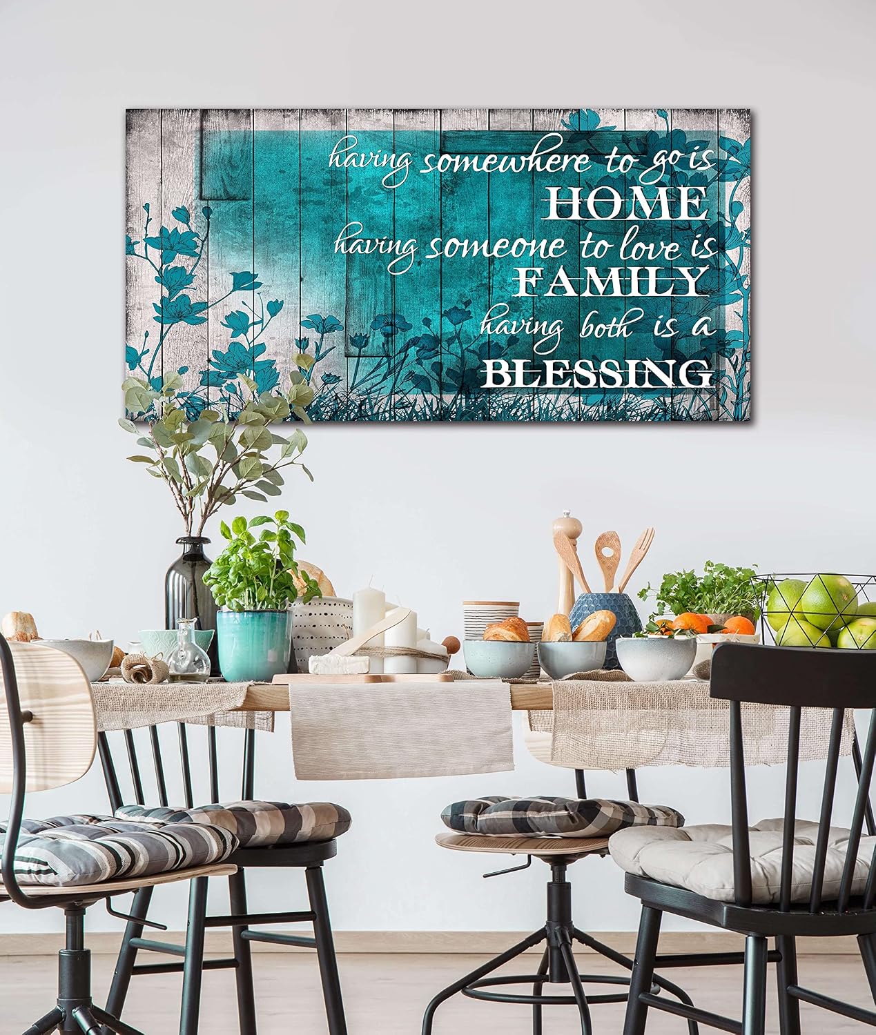LAOTOART Large Inspirational Wall-Art For Living Room - Teal Flower Home Office Decor - Big Motivational Canvas Wall Decor For Bedroom Ready To Hang 40x20 Inches image 3
