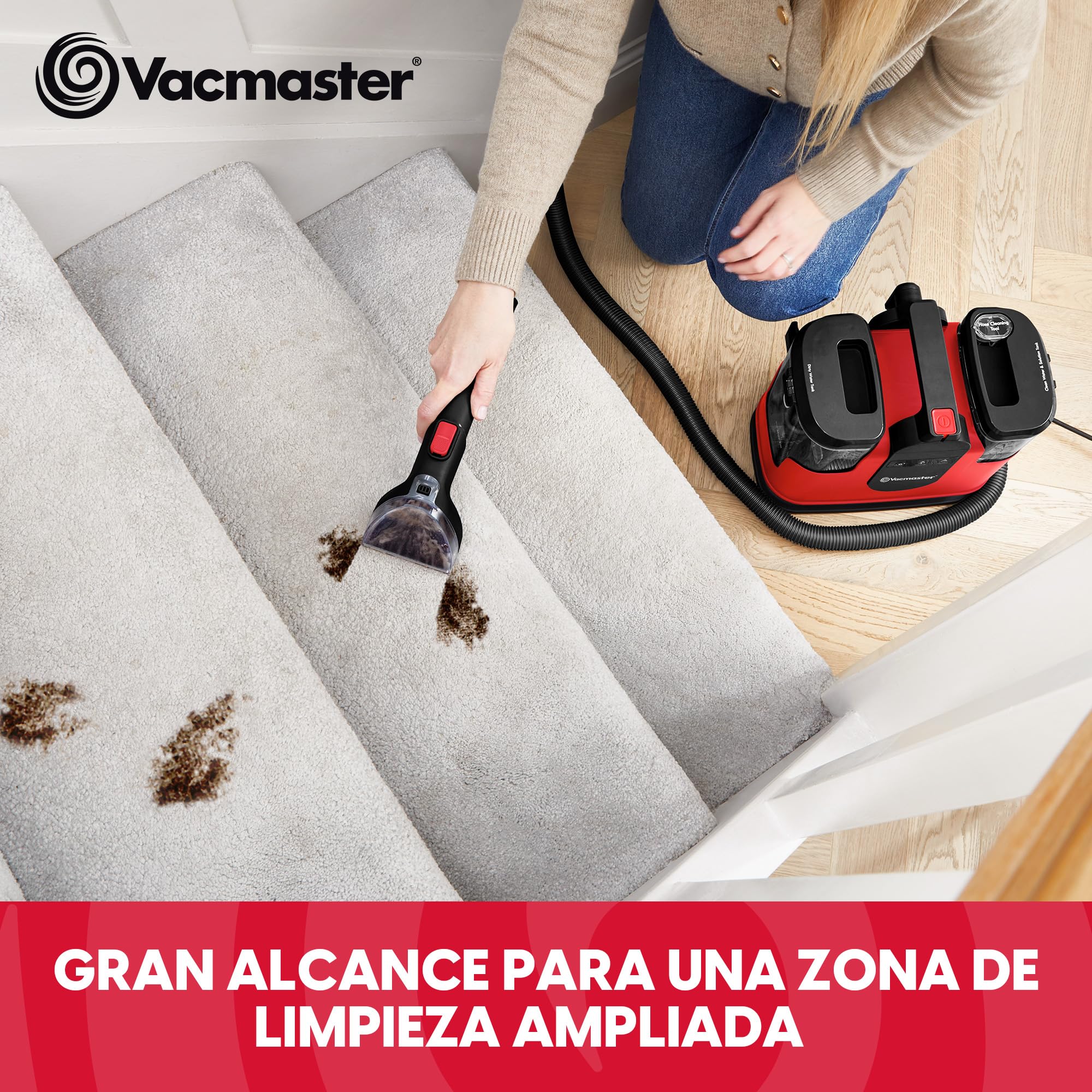 Vacmaster 1150W Aspiradora de Agua Tapicería con Función de Autolimpieza Limpiador de Tapicerías Portátil 17kPa Pelos de Mascotas Sofás Colchones Alfombras Coches Depósito Doble