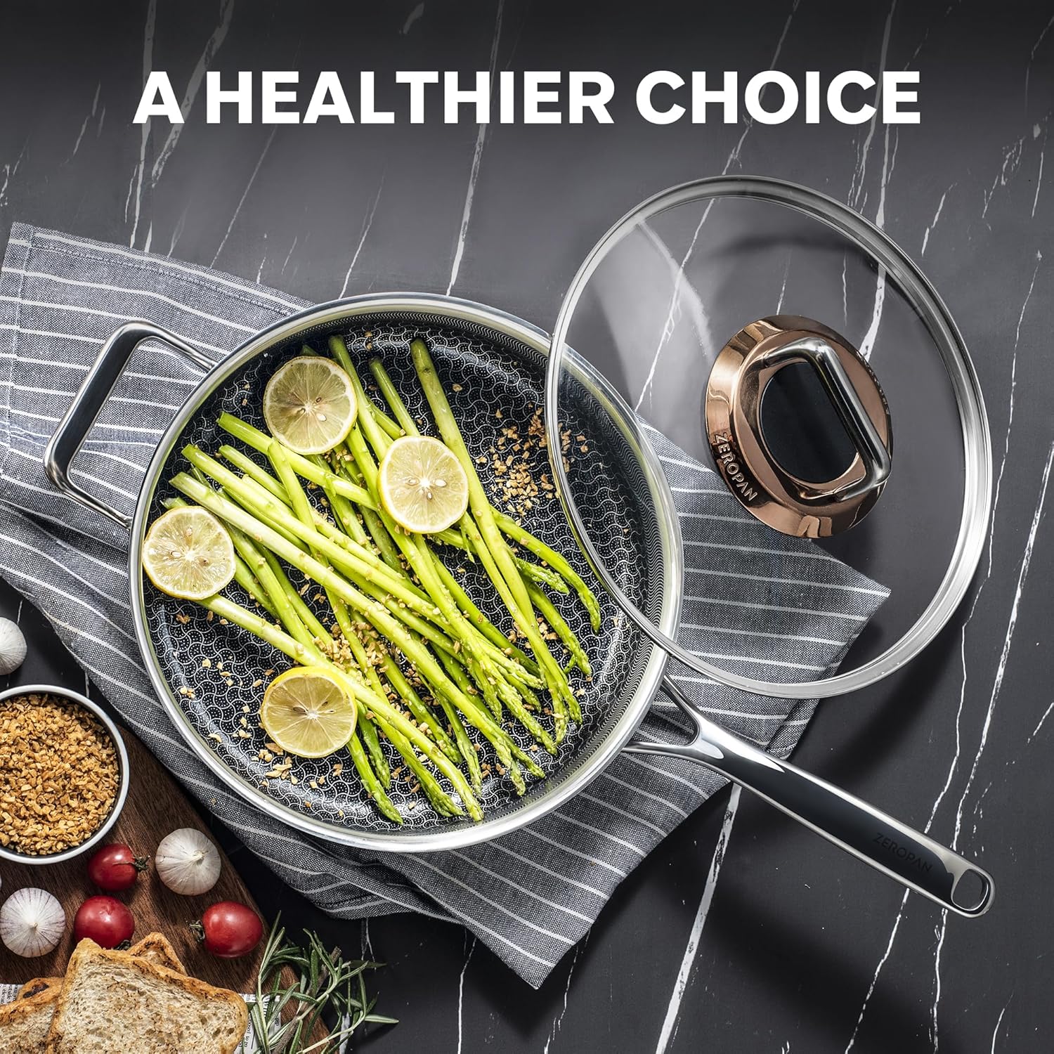 Hybrid Nonstick 3.5-Quart Sauté Pan,Frying Pans Nonstick with Lid,PFAS PFOA PTFE Free,Stay-Cool Handle,10 Inch Deep Frying Pan,Dishwasher-Friendly, Oven Safe, Compatible with All Cooktops - Image 6