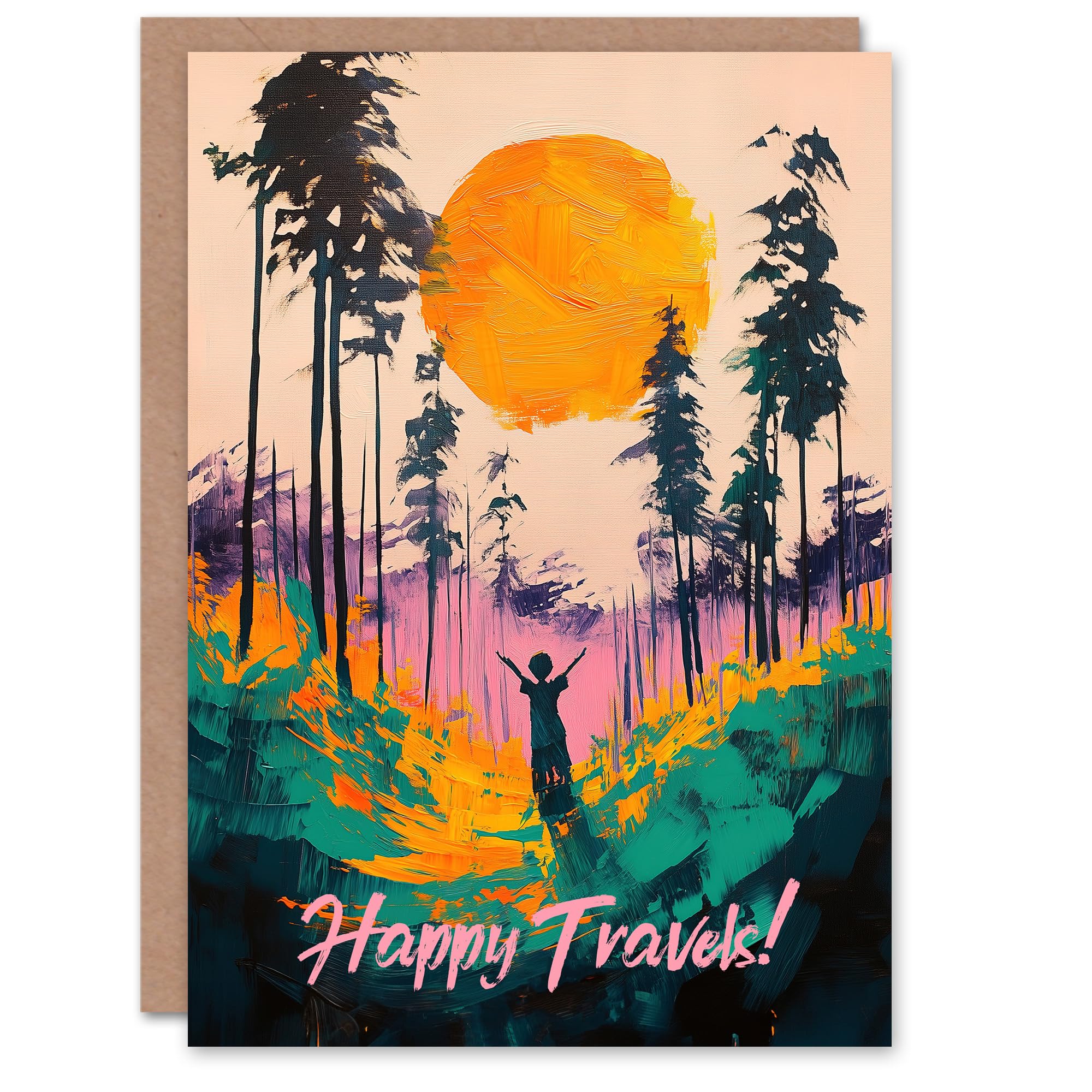 Artery8 Farewell Card Happy Travels Forest Sunrise Abstract Landscape Blank For Him Or Her Art Greeting Card