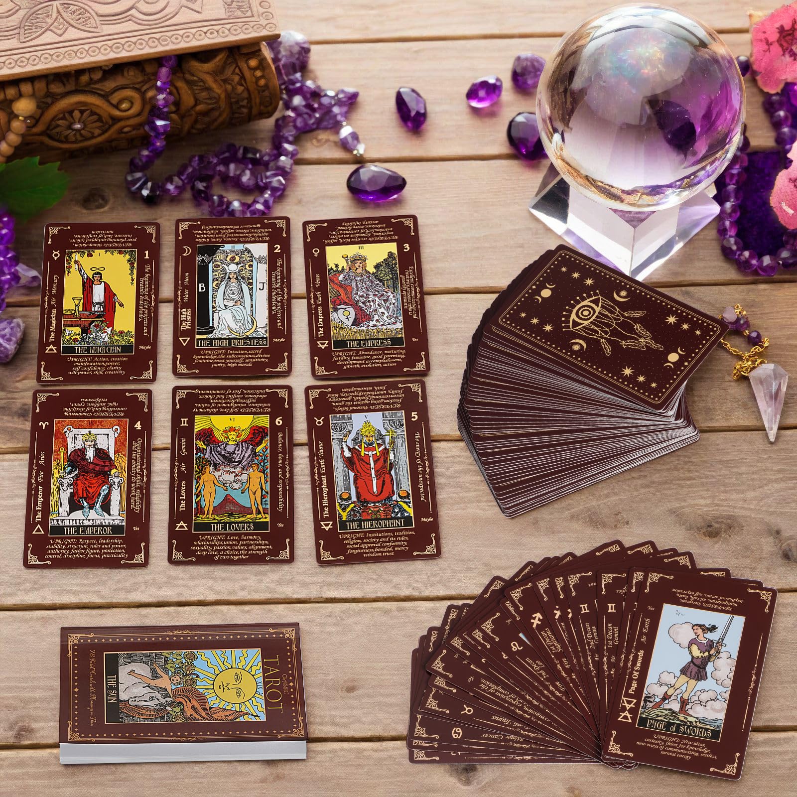 MAKABEE Tarot Card Game, 78 Pieces Tarot Deck, Classic Tarot Cards for Beginners and Experts with Guide Book, Mindfulness and Self-Discovery Tool, Spiritual Gift for All Skill Levels, Red 4