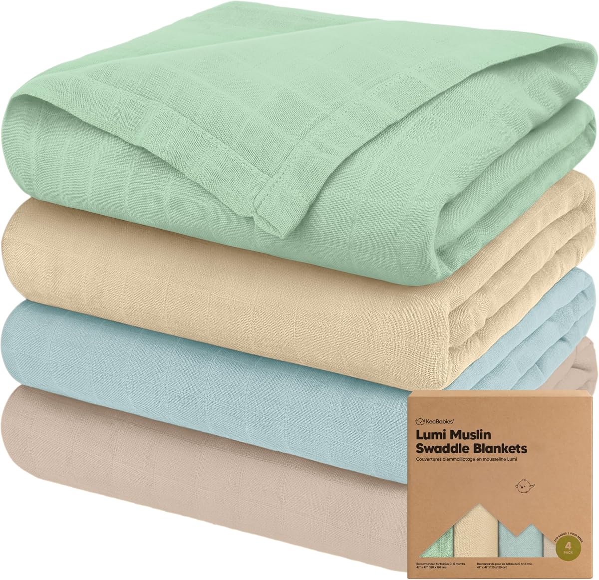 Paquete de 4 mantas de muselina para niños, niñas y recién nacidos (Mirage) | Mantas de bebé para recién nacidos, mantas de bebé suaves y transpirables para niña, niño, neutral, mantas de recepción, regalos de Baby Shower