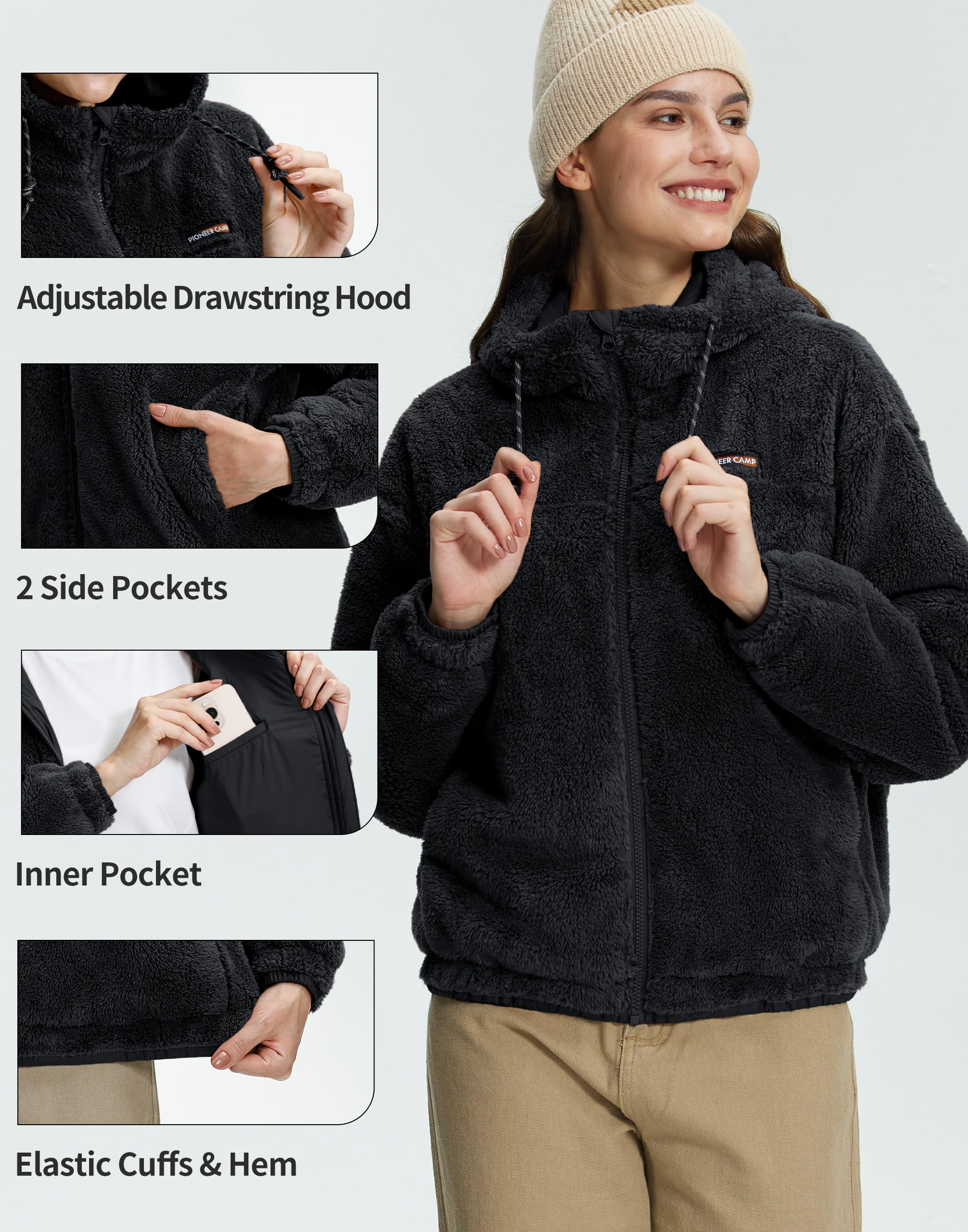 Veste polaire femme à capuche légère sweat windproof et chaude transition avec poches, doudoune polaire douce et confortable avec fermeture éclair complète pour running, randonnée et loisirs