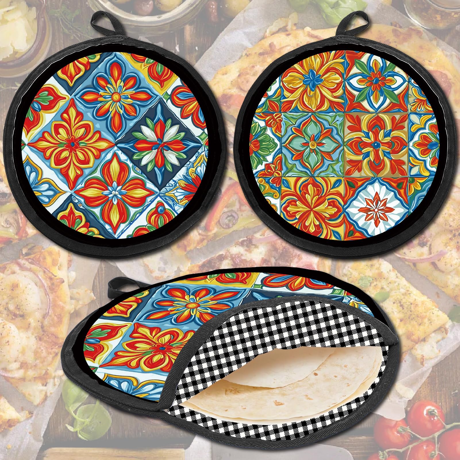 CREATCABIN Borsa Scalda Tortilla da 30x30cm in Tessuto Isolante per Pancake Tacos Tortilla Borsa Porta Tortilla in Tessuto Talavera Adatta al Microonde Mantiene Il Cibo Caldo Fino A Un'Ora.