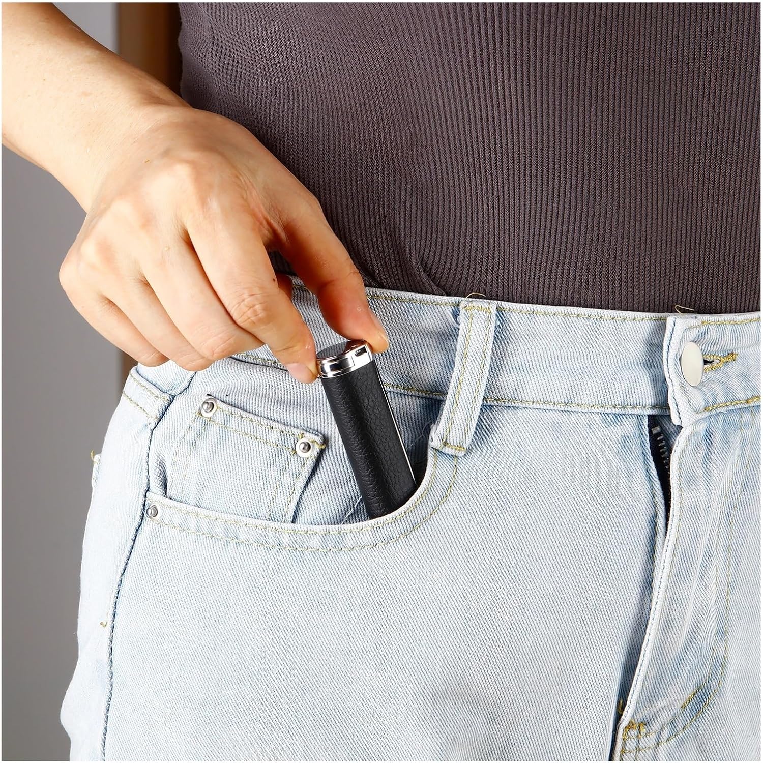 Toothpick Holder Dispenser 4pcs Portable Leather Toothpick Holder Metal Box Storage Case Needle Outdoor Travel