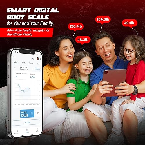 Miniatura 5 de Bisonbody Báscula corporal digital inteligente, 29 métricas de salud, para entusiastas del fitness avanzados, vidrio templado duradero, 8 sensores