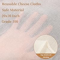 Vista 3 de 3 paños de queso, grado 100, 20 x 20 pulgadas, paños de queso con dobladillo para colar, 100% paños de muselina reutilizables sin blanquear